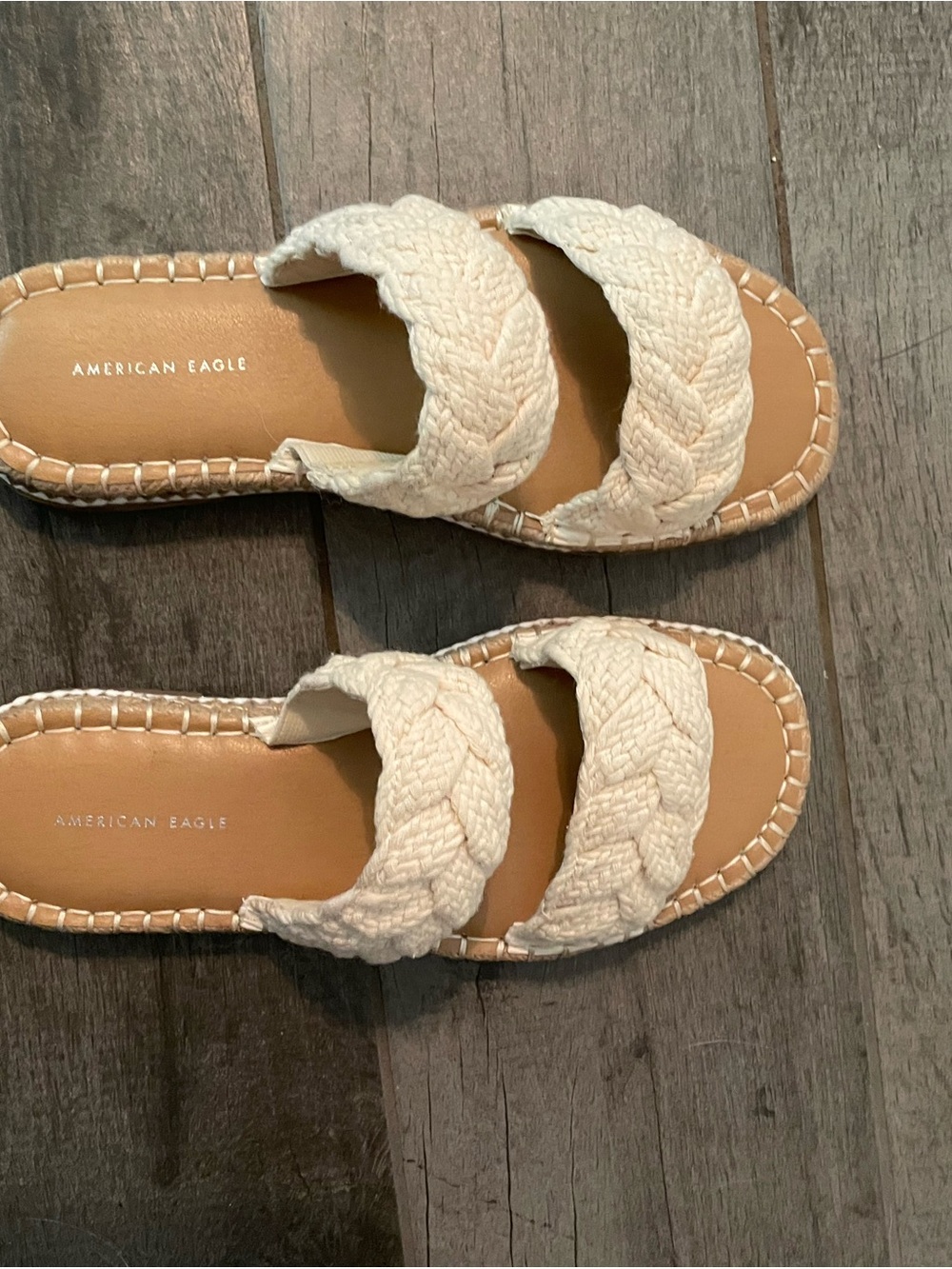 American Eagle Outfitters Braided Cream Double-Strap Slide Sandals